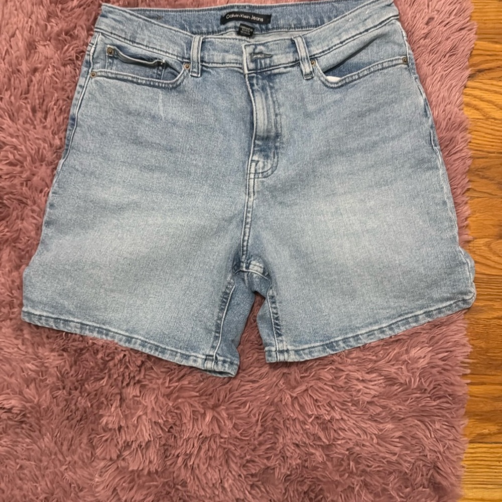Calvin Klein Blue Jean Shorts Distressed Cut-Off Style